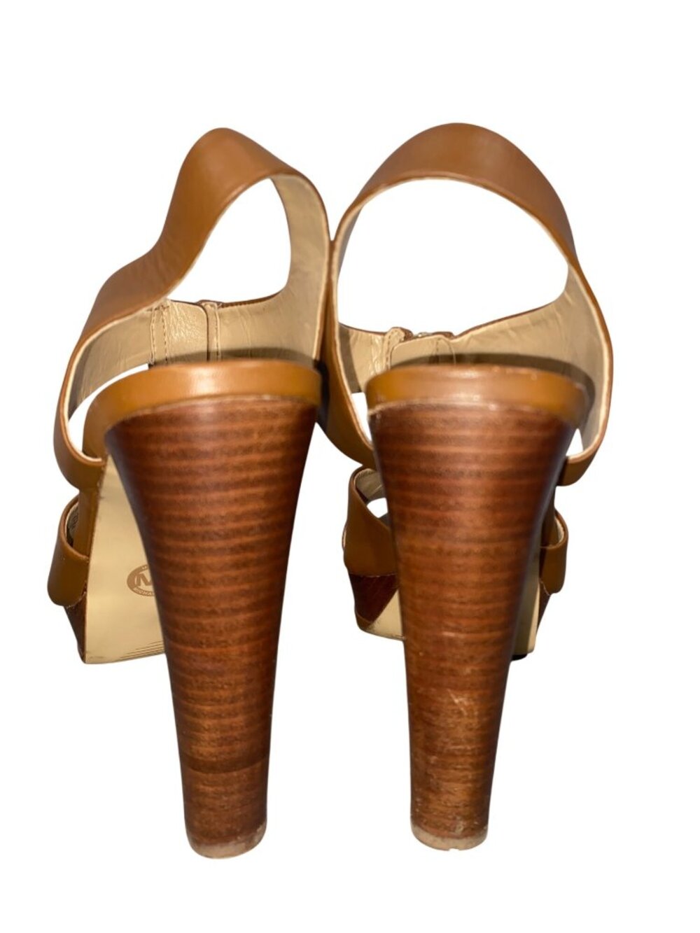 Michael Michael Kors Tan Leather Platform Heels Gold Zipper 5.5 Inch heels - Picture 6 of 12